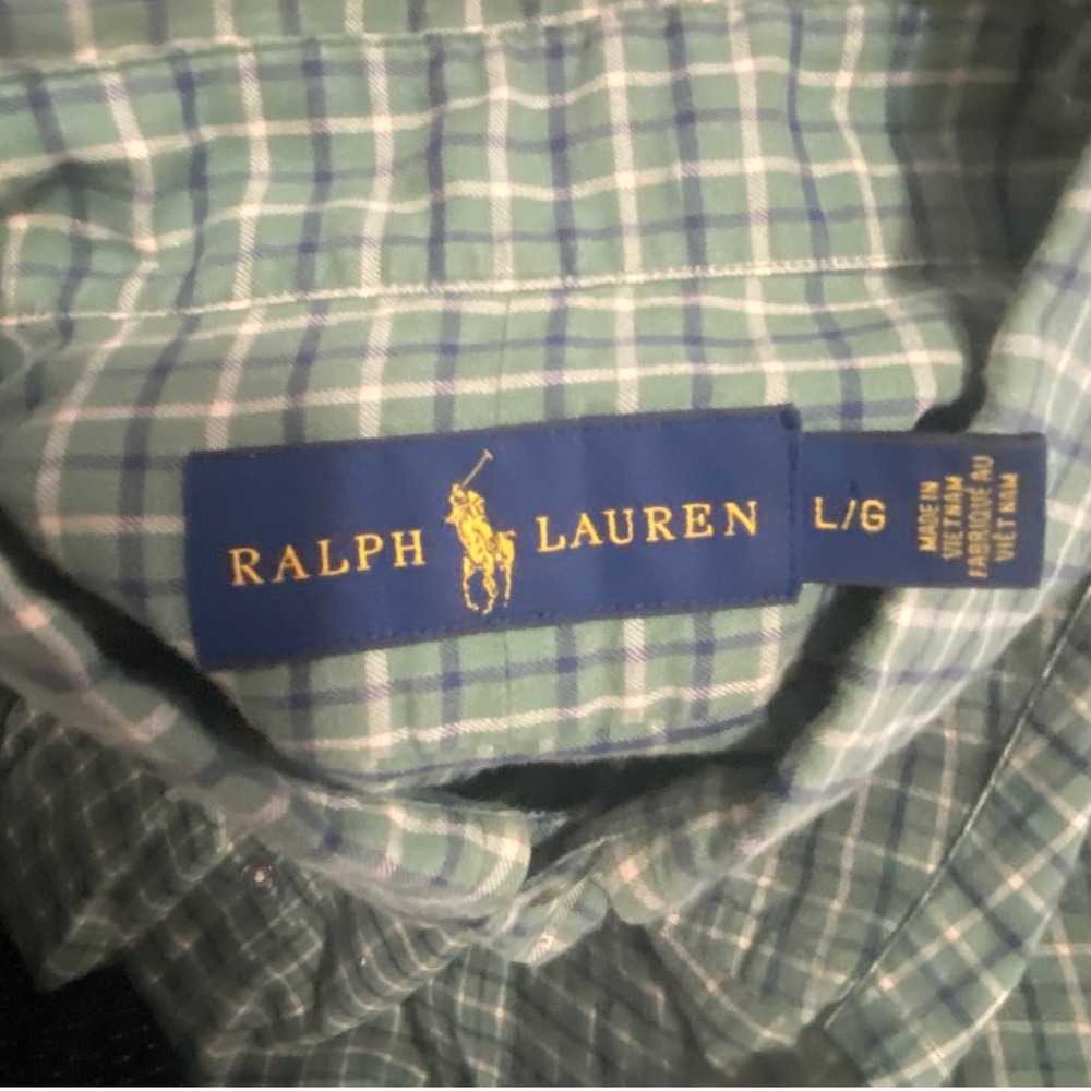 Ralph Lauren Mens Green Plaid Button Down Shirt Long Sleeve Cotton Large L/G - Picture 5 of 6